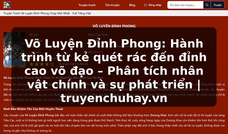 Truyện Tranh Võ Luyện Đỉnh Phong: Hành trình từ kẻ quét rác đến đỉnh cao võ đạo – Phân tích nhân vật chính và sự phát triển | truyenchuhay.org